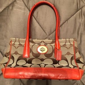 Brown Coach Bag with Leather Detail